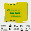 BRAINBOXES SW-535 Switch, 5 Ports, Industrial, Unmanaged PoE Gigabit Ethernet, DIN Rail, RJ45 x 5 GTIN UPC EAN: 0837324005073