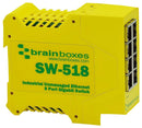 BRAINBOXES SW-518 Switch, 8 Ports, Industrial, Unmanaged Gigabit Ethernet, DIN Rail, RJ45 x 8