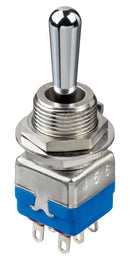 APEM 12147A Toggle Switch, (On)-Off-(On), DPDT, Non Illuminated, 12000 Series, Panel Mount, 4 A
