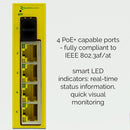 BRAINBOXES SW-595 Switch, 5 Ports, Industrial, Unmanaged PoE Gigabit Ethernet, DIN Rail, RJ45 x 4, SFP x 1 GTIN UPC EAN: 0837324005080