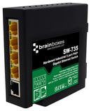 BRAINBOXES SW-735 Switch, Hardened, 5 Ports, Industrial, Unmanaged PoE Gigabit Ethernet, DIN Rail, RJ45 x 5 GTIN UPC EAN: 0837324005172