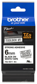 BROTHER TZES211 TAPE, LABEL PRINTER, BLK/WHT, 8MX6MM GTIN UPC EAN: 4977766693028