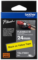BROTHER TZEFX651 TAPE, LABEL PRINTER, BLK/YLW, 8MX24MM