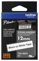 BROTHER TZE-S231 TAPE, BLACK ON WHITE, 12MM