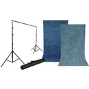 Impact Background Kit with 10 x 12' Stone Blue/Nickel Reversible Muslin Backdrop