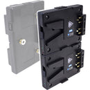 Hawk-Woods gold mount fitting plate to dual V-Lok camera plate for the mini V-Lok battery system