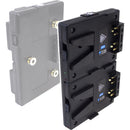 Hawk-Woods gold mount fitting plate to dual V-Lok camera plate for the mini V-Lok battery system (Lemo)