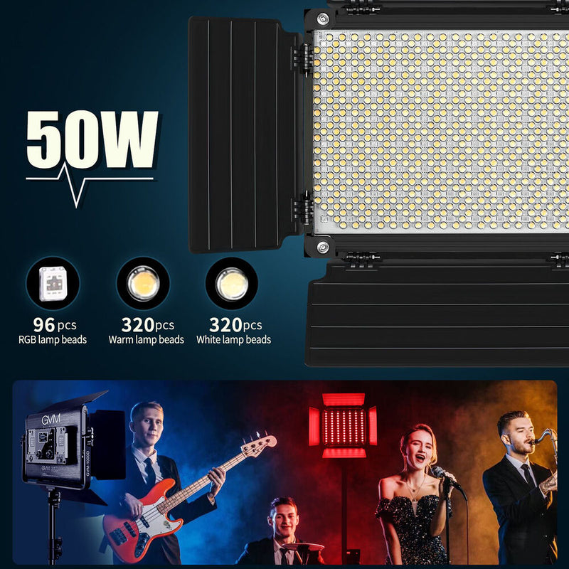 GVM RGB LED Studio Video Bi-Color 2-Panel Light Kit with Softboxes