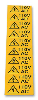 TE CONNECTIVITY LBC-13026 Label, 110VAC, Vinyl, Black on Yellow, Self Adhesive, 19mm x 40mm, Card of 10