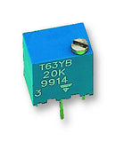 VISHAY T63YB202KT20 Trimmer Potentiometer, 2 kohm, 250 mW, ± 10%, T63 Series, 15 Turns, Through Hole