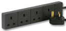 PRO ELEC 9988B-10M 4 Gang Extension Lead, Black 10m
