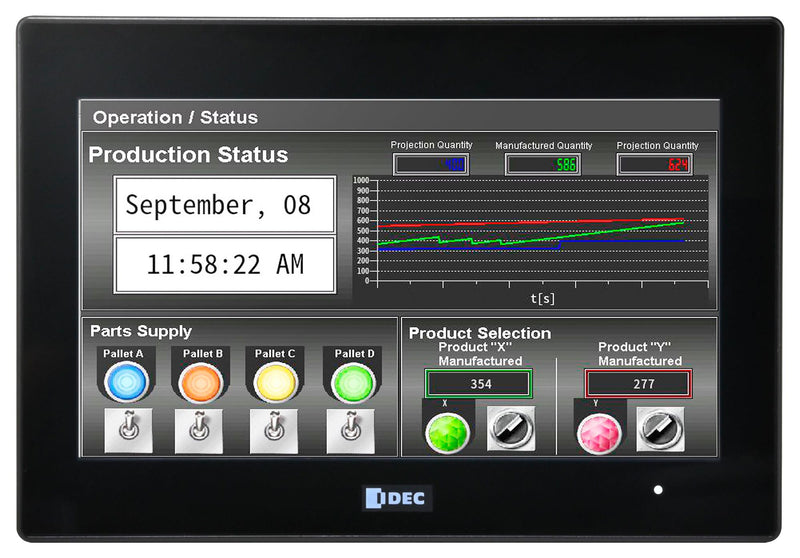 IDEC FT2J-7U22SAF-B PLC & HMI, 7", TFT LCD Colour, 800 x 400 Pixels, 154.08mm x 85.92mm, 20.4 to 28.8 VDC, FT2J Series