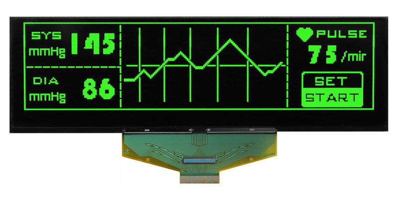 MIDAS DISPLAYS MCOT256064CY-GM Graphic OLED, 256 x 64 Pixels, Green on Black, 2.8V, Multi, 146mm x 45mm, -40 &deg;C