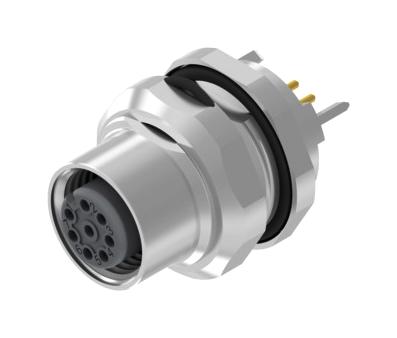 AMPHENOL CONEC 43-01665 Sensor Connector, M12, Female, 8 Positions, PCB Socket, Straight Panel Mount