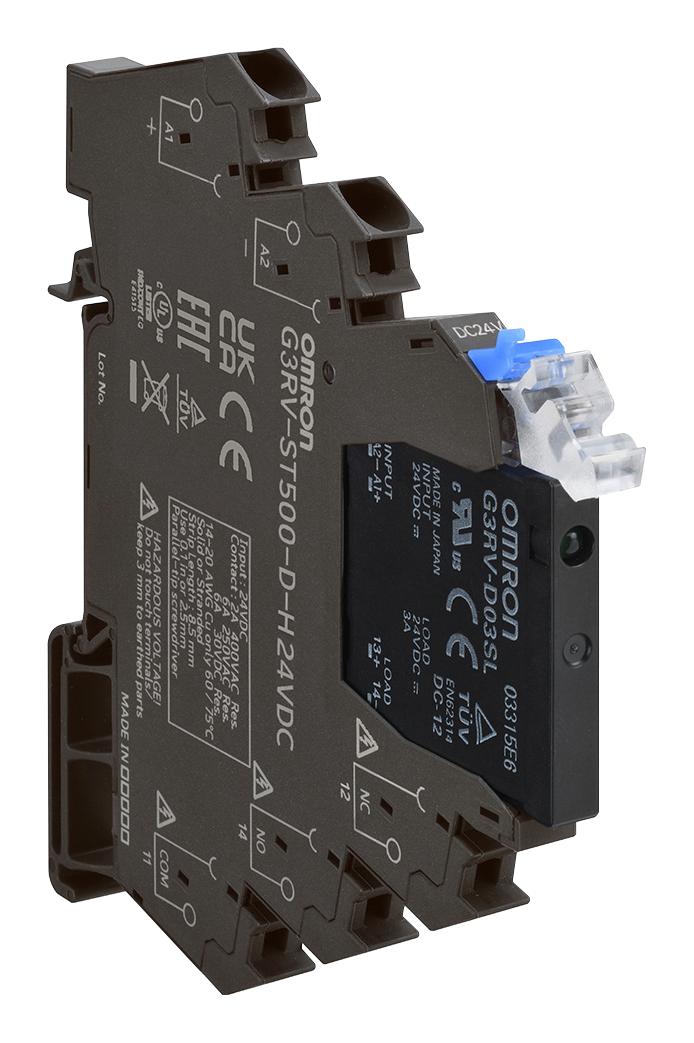 OMRON INDUSTRIAL AUTOMATION G3RV-ST500-D 12VDC Solid State Relay, Ultra Slim, 3 A, 26.4 VDC, DIN Rail, Panel, Push In, DC Switch