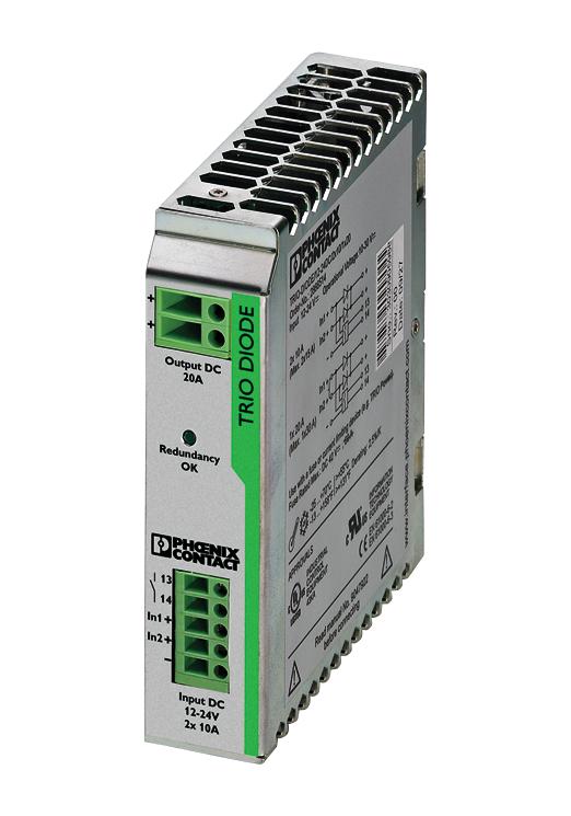 PHOENIX CONTACT 2866514 Power Supply Accessory,  Redundancy Module, TRIO DIODE, DIN Rail, 12V to 24VDC, 2 x 10A, 1 x 20A