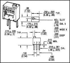 BOURNS 3266W-1-102 TRIMMER POTENTIOMETER, 1KOHM 12TURN THROUGH HOLE