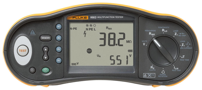 FLUKE FLUKE 1663 EU Multifunction Installation Tester, 1660 Series, 500 V AC Max., 500 V DC Max., 20 Mohm to 1000 Mohm