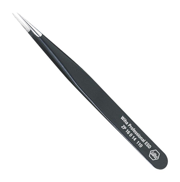 WIHA 32346 Tweezers, Precision/ESD Safe, Style 3C, Straight/Pointed Tip, 110mm OAL, ZP 16 0 14 Series