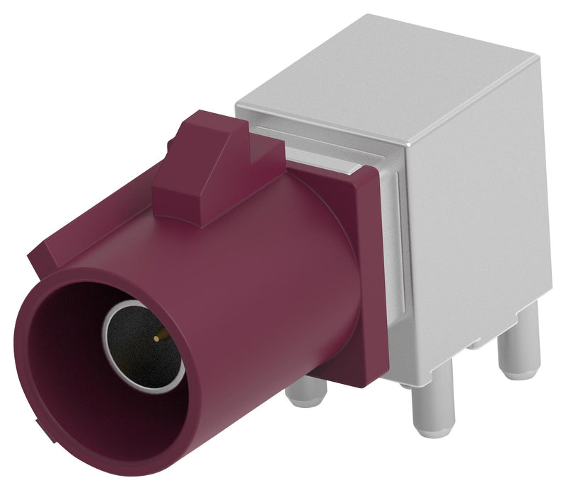 TE CONNECTIVITY 2485540-4 RF / Coaxial Connector, Bordeaux&nbsp;Violet, FAKRA Coaxial, Right Angle Plug, Through Hole Right Angle