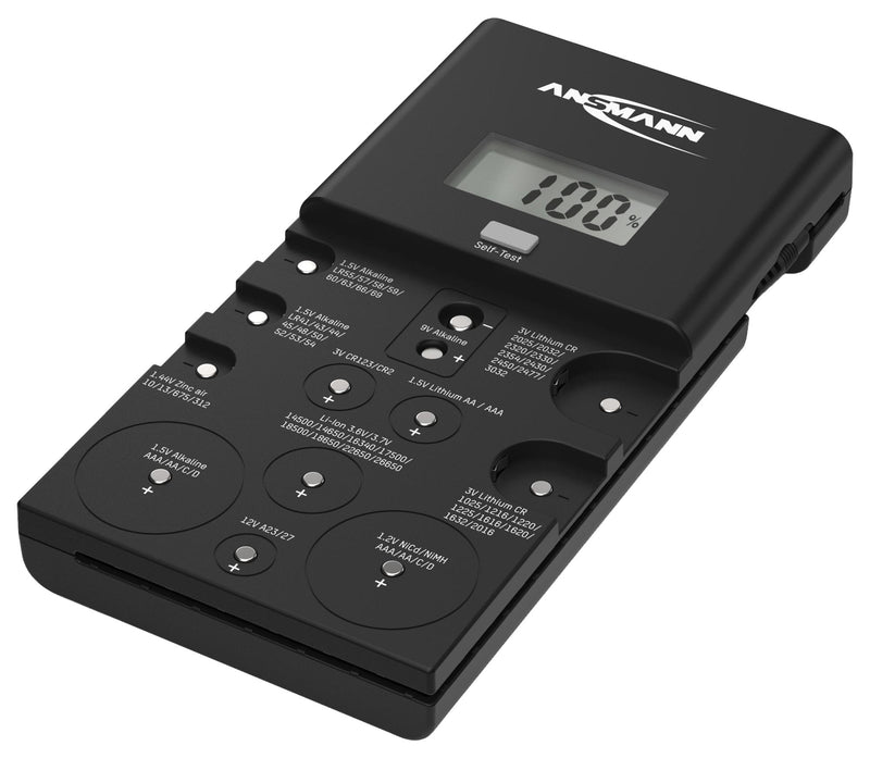 ANSMANN 1900-0100 Battery Tester, Alkaline, Li-Ion, Lithium, NiCd, NiMH, Zinc-Air GTIN UPC EAN: 4013674184866