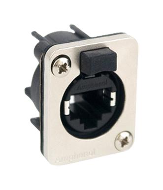 AMPHENOL SINE/TUCHEL RJXS8FD6HB Modular Connector, PCB, RJ45 Jack, 1 x 1 (Port), 8P8C, Cat6, IP54, Panel Mount
