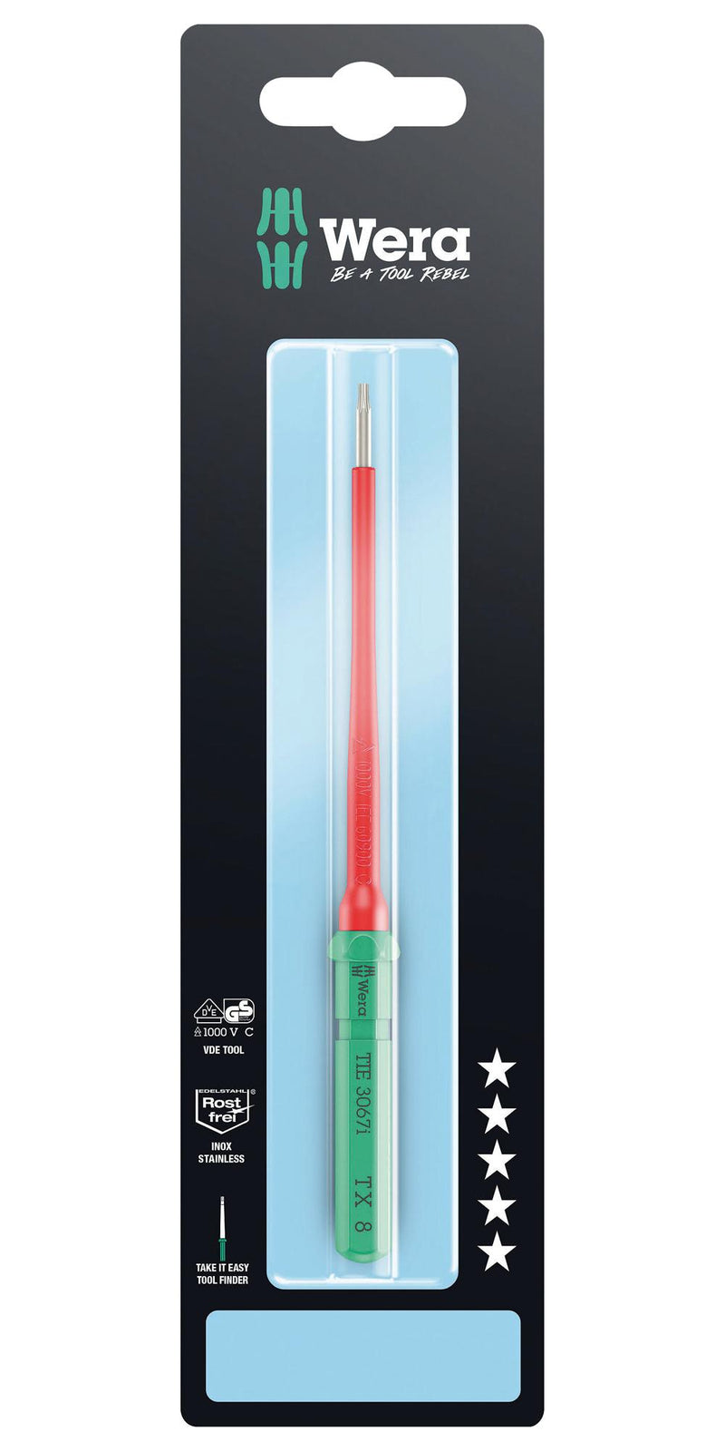 WERA K K VDE 3067 I TORX 8 X 157MM TIE SB Interchange Screwdriver, VDE, Torx, Stainless Steel, TX 8 x 157 mm