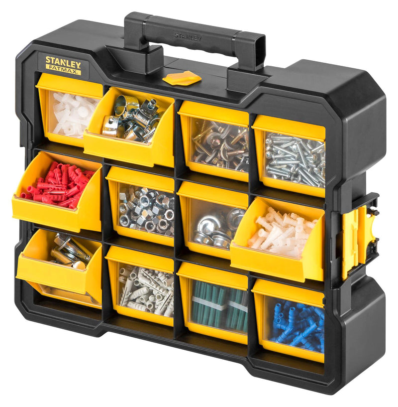 STANLEY FMST81077-1 Storage Box, 12 Removable Flip Bins, Polycarbonate, General Purpose Storage, 450x356x108mm