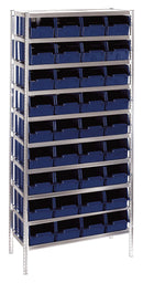 RAACO 181198 Shelving Unit, with Bin, Blue, Steel, Open Shelf, 36/Bins, 10/Shelves, 430 mm x 920 mm x 2 m
