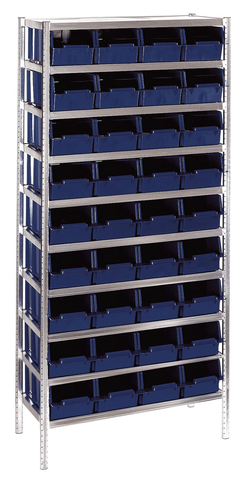 RAACO 181198 Shelving Unit, with Bin, Blue, Steel, Open Shelf, 36/Bins, 10/Shelves, 430 mm x 920 mm x 2 m