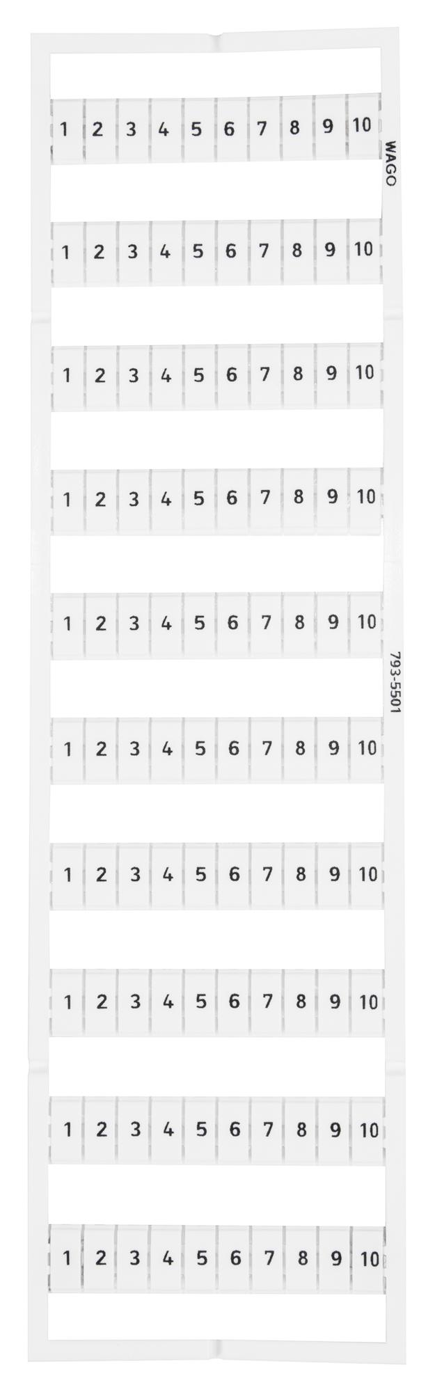 WAGO 793-5502 Terminal Block Marker, Marking Card, Wago 5 to 5.2 mm Width Terminal Blocks, 1 to 10 GTIN UPC EAN: 4044918844796
