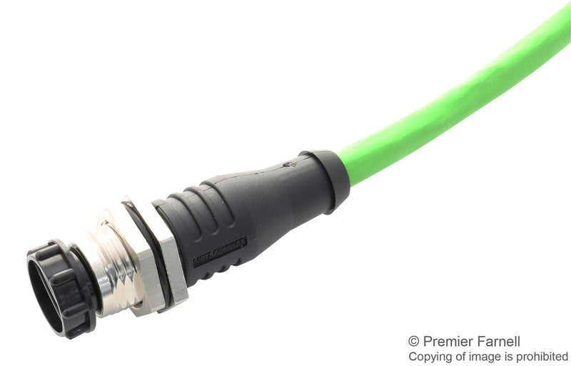 METZ CONNECT 142M2X12010 Sensor Cable, X-Code, Cat6a, M12 Plug, M12 Receptacle, 8 Positions, 1 m, 3.28 ft