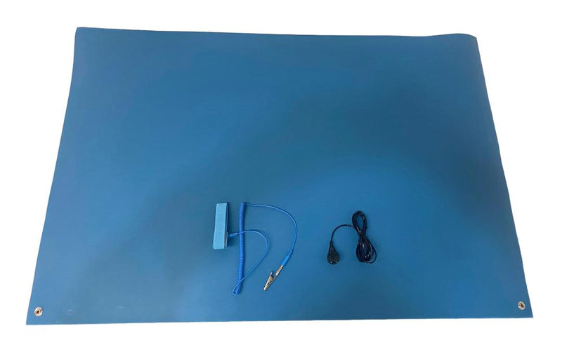 CHIP QUIK CQ-ESD-MAT-2X3. 2 X 3 FOOT ESD MAT 2MM-0.079 THICK, LIGHT BLUE, 2 BUTTONS, WRIST STRAP, GROUND CORD 18AM7637