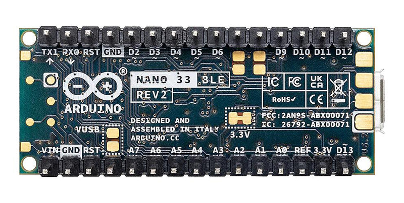 ARDUINO ABX00072 Nano 33 BLE Rev2, nRF52840, with Header, 3.3V, ARM Cortex-M4F, Development Boards GTIN UPC EAN: 7630049203518