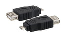 L-COM U2C00011 USB Adapter, Black, USB Type A Receptacle, Micro USB Type B Plug, USB 2.0