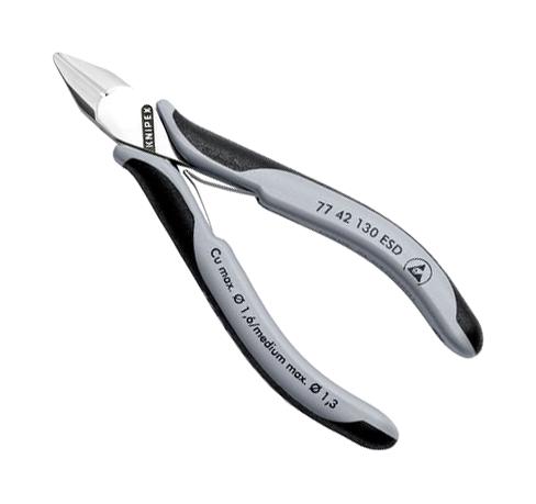 KNIPEX 77 42 130 ESD Cutter, Round Head, 130 mm, Diagonal, 1.6 mm, 62 &deg;