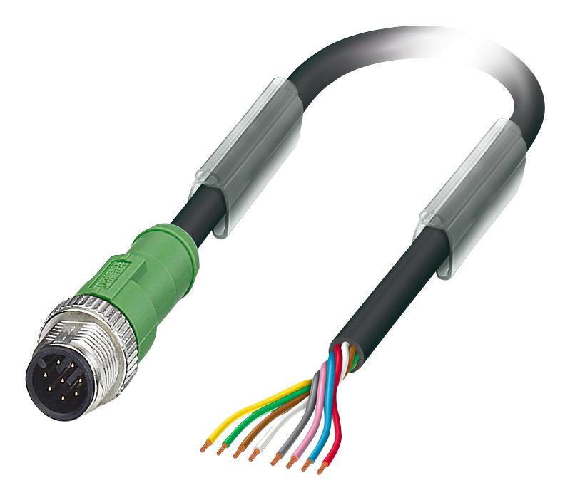 PHOENIX CONTACT 1522503 Sensor Cable, M12 Plug, Free End, 8 Positions, 3 m, 9.8 ft 1522503, SAC-8P-M12MS/ 3,0-PUR