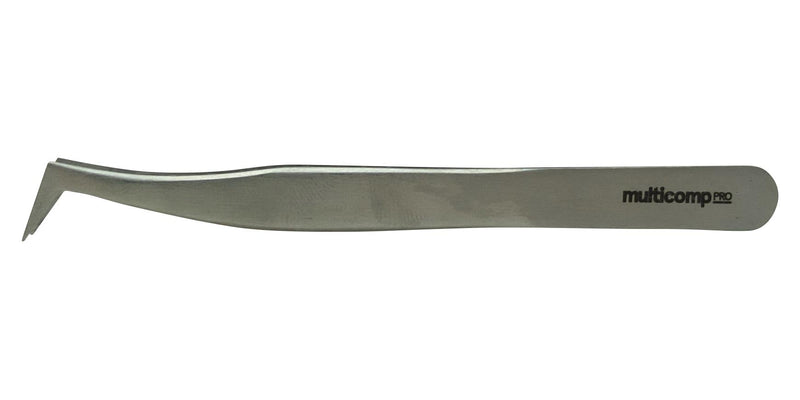 MULTICOMP PRO MP015188 Tweezers, Sharp Hooked Tip, 115mm OAL, Stainless Steel Body/Tip