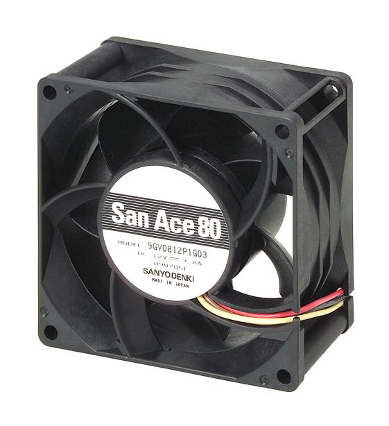 SANYO DENKI 9GV0824P1G031 DC Axial Fan, 24 V, Square, 80 mm, 38 mm, Ball Bearing, 138 CFM