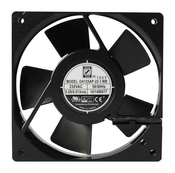 ORION FANS OA125AP-11-1TB AC Axial Fan, 115V, Square, 120 mm, 25 mm, Ball Bearing, 75 CFM