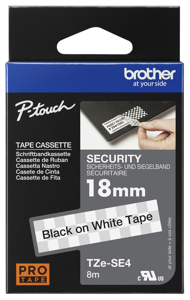 BROTHER TZESE4 TAPE, LABEL PRINTER, BLK/WHT, 8MX18MM GTIN UPC EAN: 4977766692236