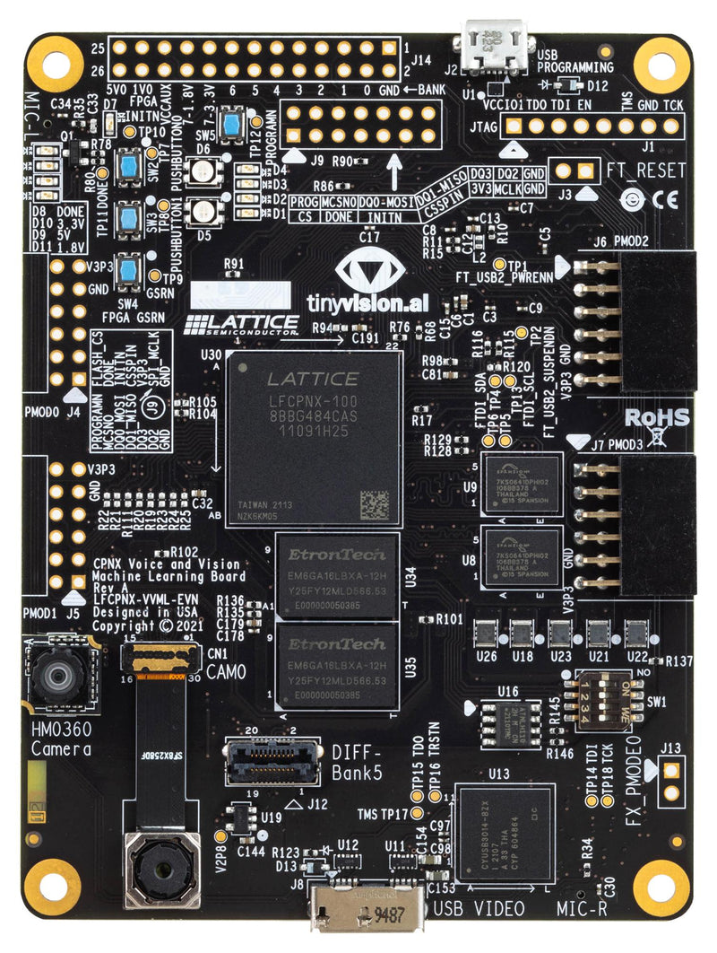 LATTICE SEMICONDUCTOR LFCPNX-VVML-EVN Evaluation Board, LFCPNX-100-BBG484, CertusPro-NX, FPGA, Voice and Vision Machine Learning