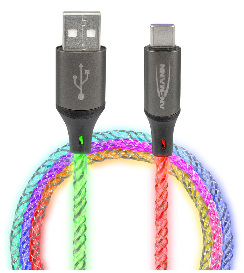 ANSMANN 1700-0158 USB Cable, w/ LED Lighting, Type A Plug to Type C Plug, 1 m, 3.3 ft, USB 2.0, Transparent USB-C LED 1m; GTIN UPC EAN: 4013674192779