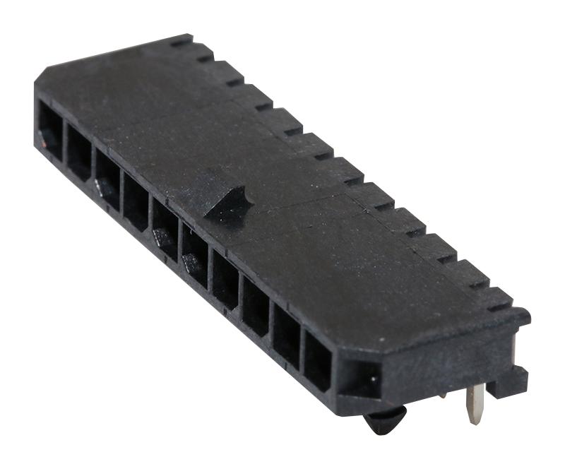 MOLEX 43650-1000 Pin Header, Black, Power, Wire-to-Board, 3 mm, 1 Rows, 10 Contacts, Through Hole Right Angle