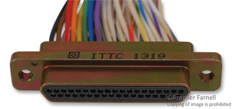 ITT CANNON MDM-37PH003B CABLE ASSY, MICRO D PLUG-FREE END, 18"