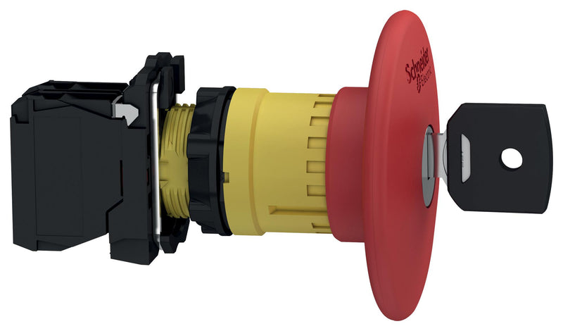 SCHNEIDER ELECTRIC XB5AS9442 Emergency Stop Switch, SPST-NC, Push-Key Release, Screw Clamp, 6 A, 120 V