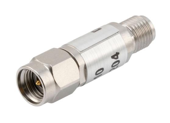 FAIRVIEW MICROWAVE FMAT7430-10 10 DB FIXED ATTENUATOR 2.92MM MALE PLUG TO 2.92MM FEMALE JACK UP TO 40 GHZ RATED TO 2 WATTS, PASSIVATED STAINLESS STEEL BODY, 1.