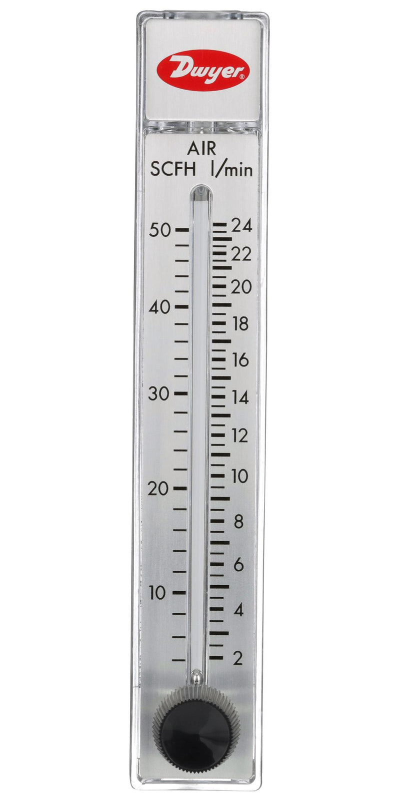 DWYER RMB-52D-SSV Air Flowmeter, SS Valve, 2 to 23 l/min, 100 psi, 3 % Accuracy, 1/4" FNPT, RATE-MASTER RMB Series