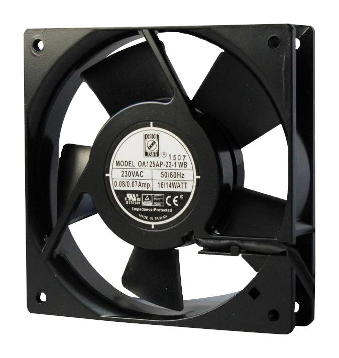 ORION FANS OA125AP-11-1TB AC Axial Fan, 115V, Square, 120 mm, 25 mm, Ball Bearing, 75 CFM