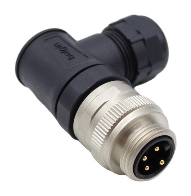 BULGIN LIMITED PXPTPU78RAM04ASTM22 Sensor Connector, Buccaneer Series, 7/8", Male, 4 Positions, Screw Pin, Right Angle Cable Mount